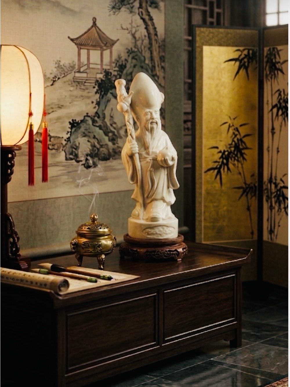 Chinese God of longevity , Health & wealth-Shou Lao-blanc de Chine-vintage